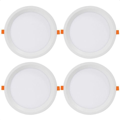 Kit 4 Painel de Led Redondo Embutir Recuado 24w Bivolt Taschibra 6500k Frio