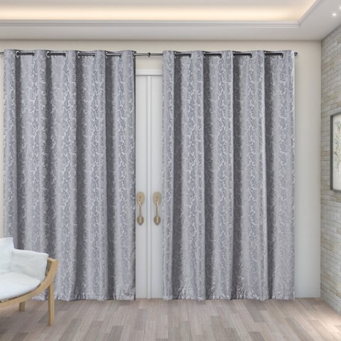 cortina sala semi blackout tecido jacquard cinza 2,00x1,70