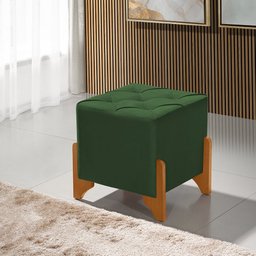 Puff Monet em Veludo Verde Base em Madeira Maciça - Luxo Estofados - 1