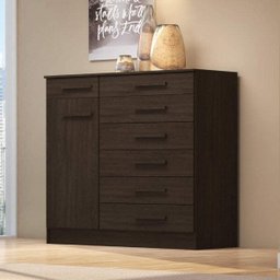 COMODA AURORA 7 GAVETAS 1 PORTA COM PRATELEIRA INTERNA EBANO TOUCH - DEMÓBILE - 1