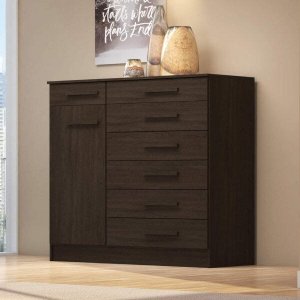 COMODA AURORA 7 GAVETAS 1 PORTA COM PRATELEIRA INTERNA EBANO TOUCH - DEMÓBILE
