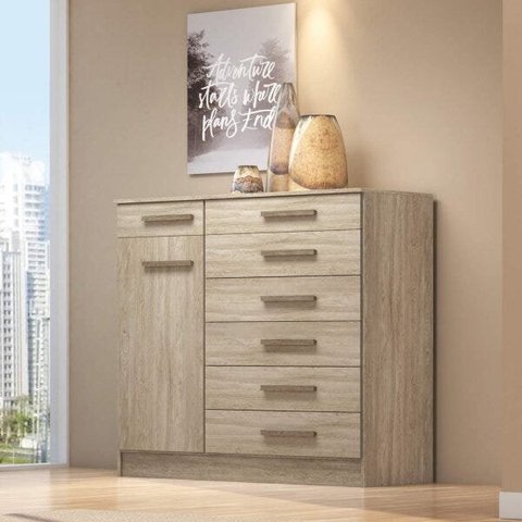 Comoda Aurora 7 Gavetas 1 Porta com Prateleira Interna Nogal/vanilla Touch - Demóbile
