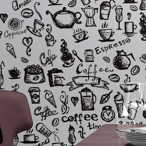 Papel De Parede Vinílico Lavável Cozinha Gourmet Café Branco