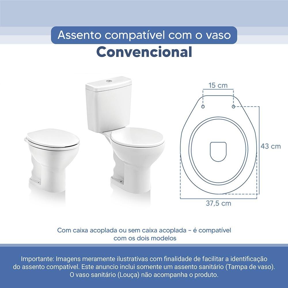 Assento Sanitário Tampa de Vaso Branco Resina Poliester Oval Convencional para Bacia Incepa - 3