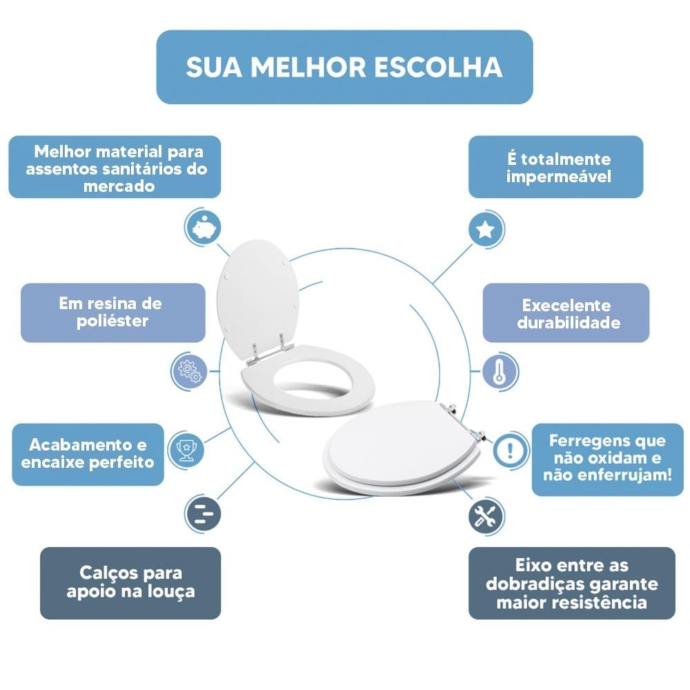 Assento Sanitário Tampa de Vaso Branco Resina Poliester Oval Convencional para Bacia Incepa - 4
