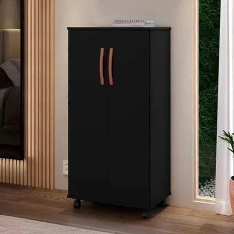 Armário Multiuso 2 Portas com Rodinha Nara - Preto