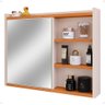 Espelheira Armário Banheiro 60 Cm Espelho Porta Prateleira Organizadora Lavabo Luxo - Off White/ - 1
