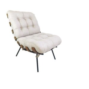 Poltrona Costela Linho Cru com Puff