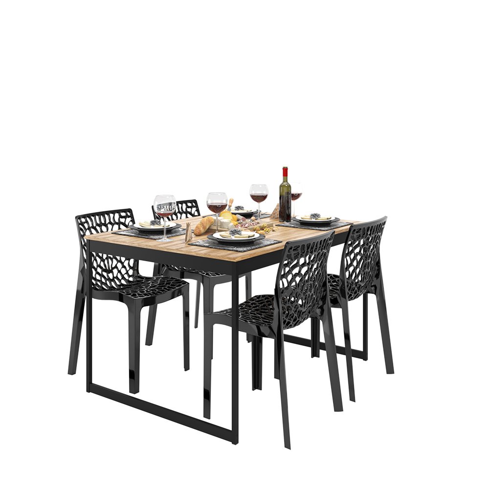 Mesa de Jantar Industrial 4 Lugares 120x90 Tolix Magno L/p + 4 Cadeiras Gruvyer Preto Fosco Design M