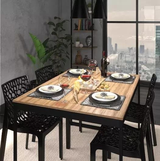 Mesa de Jantar Industrial 4 Lugares 120x90 Tolix Magno L/p + 4 Cadeiras Gruvyer Preto Fosco Design M - 2