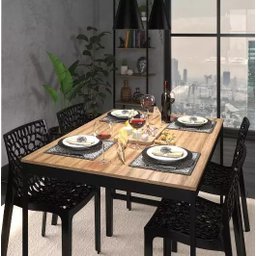 Mesa de Jantar Industrial 4 Lugares 120x90 Tolix Magno L/p + 4 Cadeiras Gruvyer Preto Fosco Design M - 2