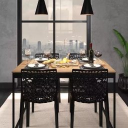 Mesa de Jantar Industrial 4 Lugares 120x90 Tolix Magno L/p + 4 Cadeiras Gruvyer Preto Fosco Design M - 3