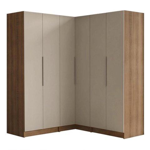 Guarda-Roupa Modulado de Canto 350 cm 6 Portas 4 Gavetas Rustic/Crema Neo Madesa 01