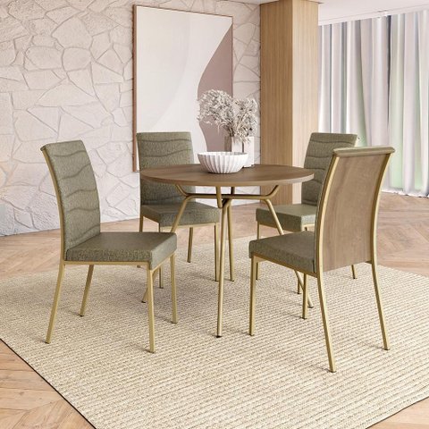 Conjunto de Sala de Jantar 4 Cadeiras Bahamas Carraro Noce Dourado