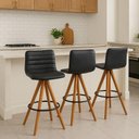 Ver imagem 2 de Banqueta Giratória com Encosto Estofado e Base em Madeira Castanho – Lucy Exclusiva Courino