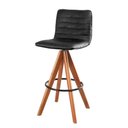 Ver imagem 4 de Banqueta Giratória com Encosto Estofado e Base em Madeira Castanho – Lucy Exclusiva Courino