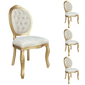 4 Cadeira Medalhao Madeira Maciça Design Ingles Luxo Poltrona Entalhada Renascentista Natural Ingles