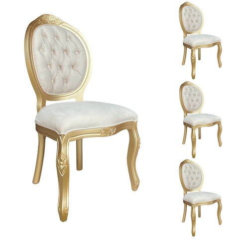 4 Cadeira Medalhao Madeira Maciça Design Ingles Luxo Poltrona Entalhada Renascentista Natural Ingles