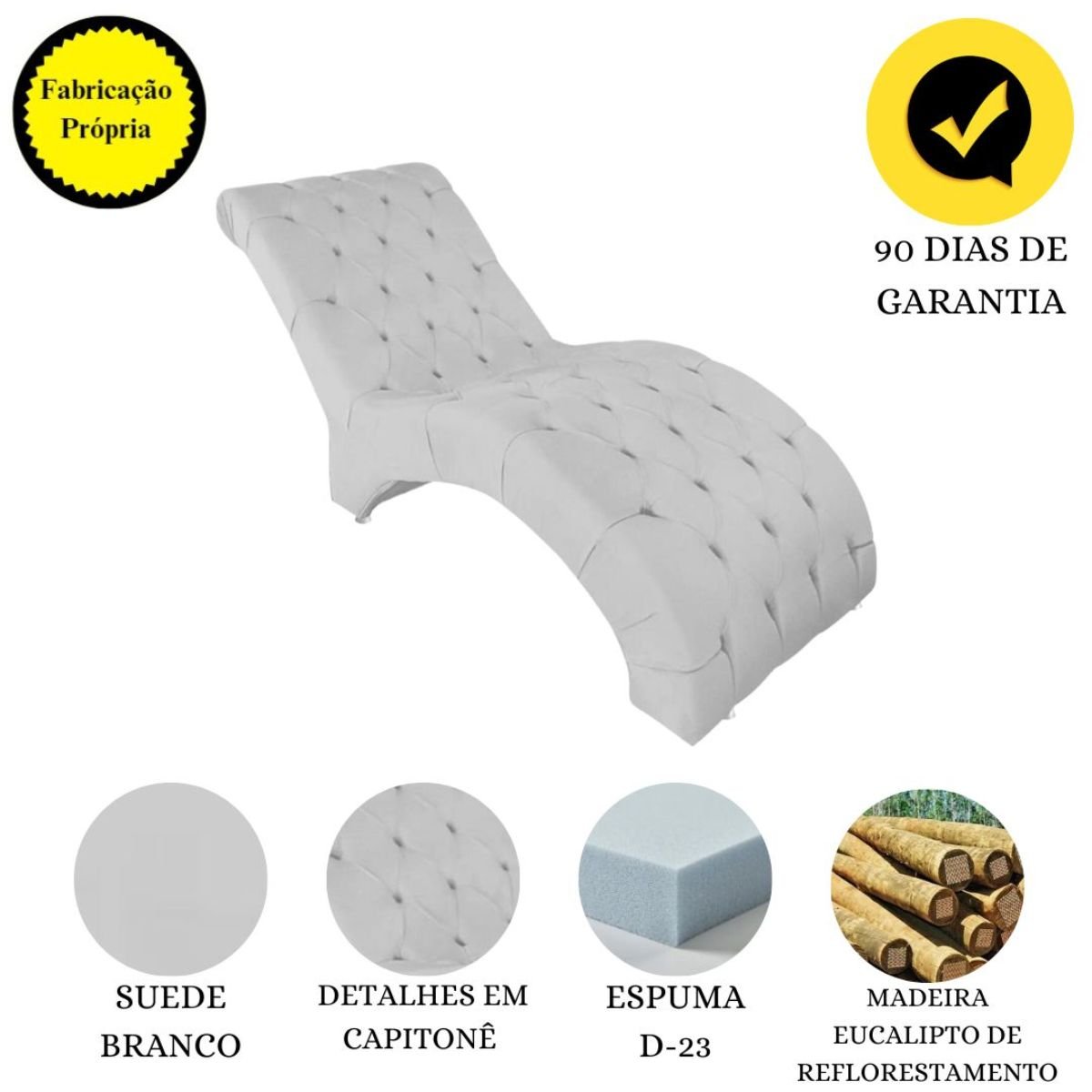 Recamier Divã Espreguiçadeira para Sala e Cliníca Estética Talita Suede:branco - 4