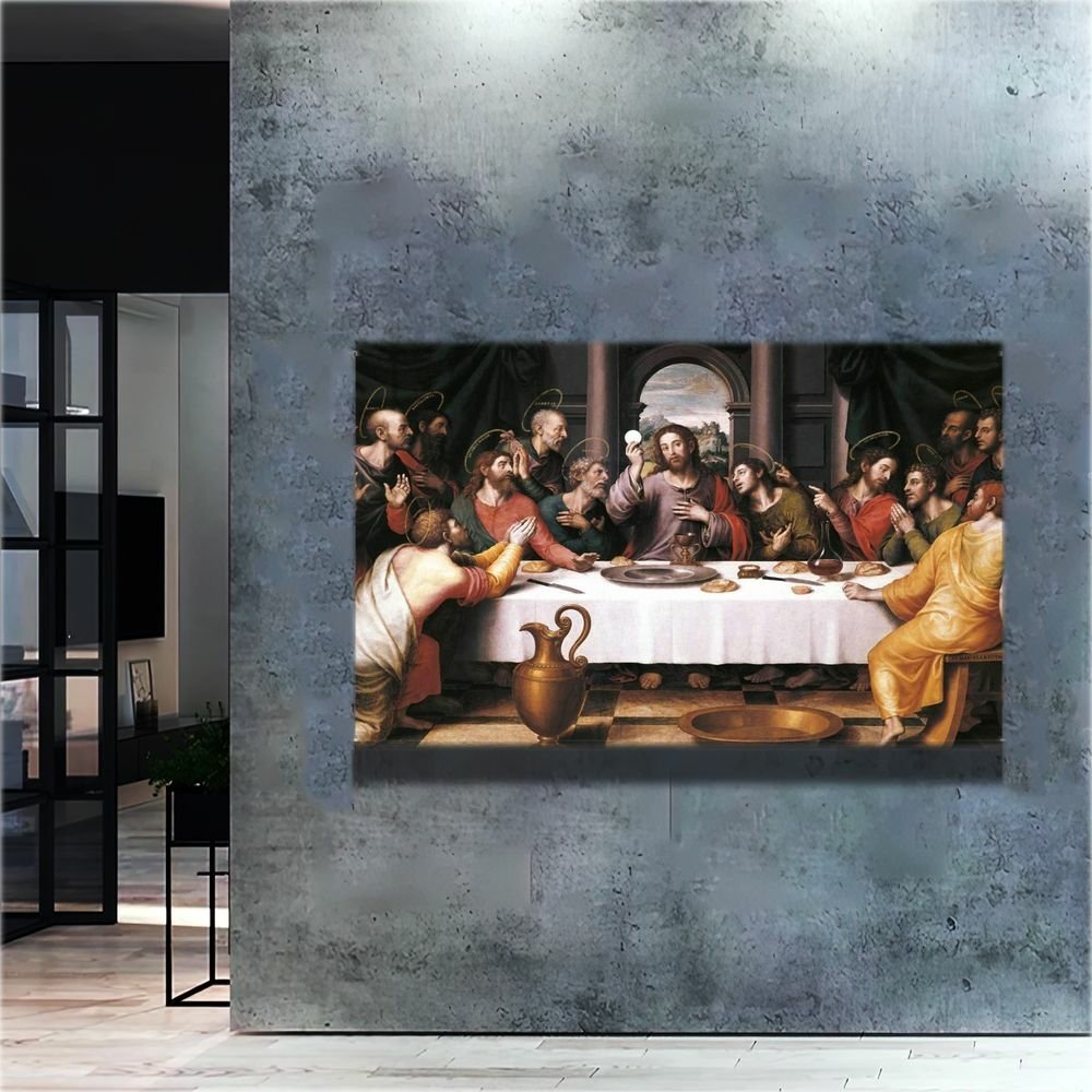 Quadro Decorativo Santa Ceia Jesus e Seus Discípulos:120x80 Cm/dourada - 2