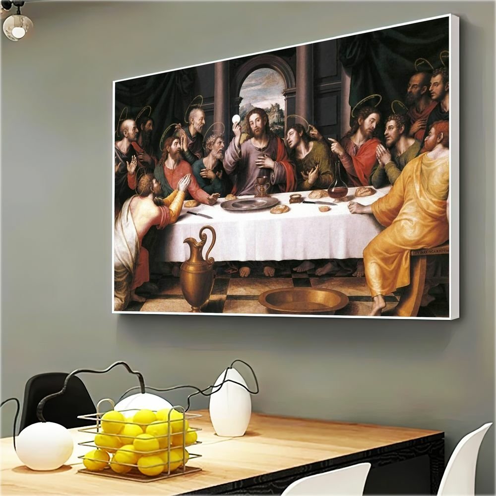 Quadro Decorativo Santa Ceia Jesus e Seus Discípulos:120x80 Cm/dourada - 7