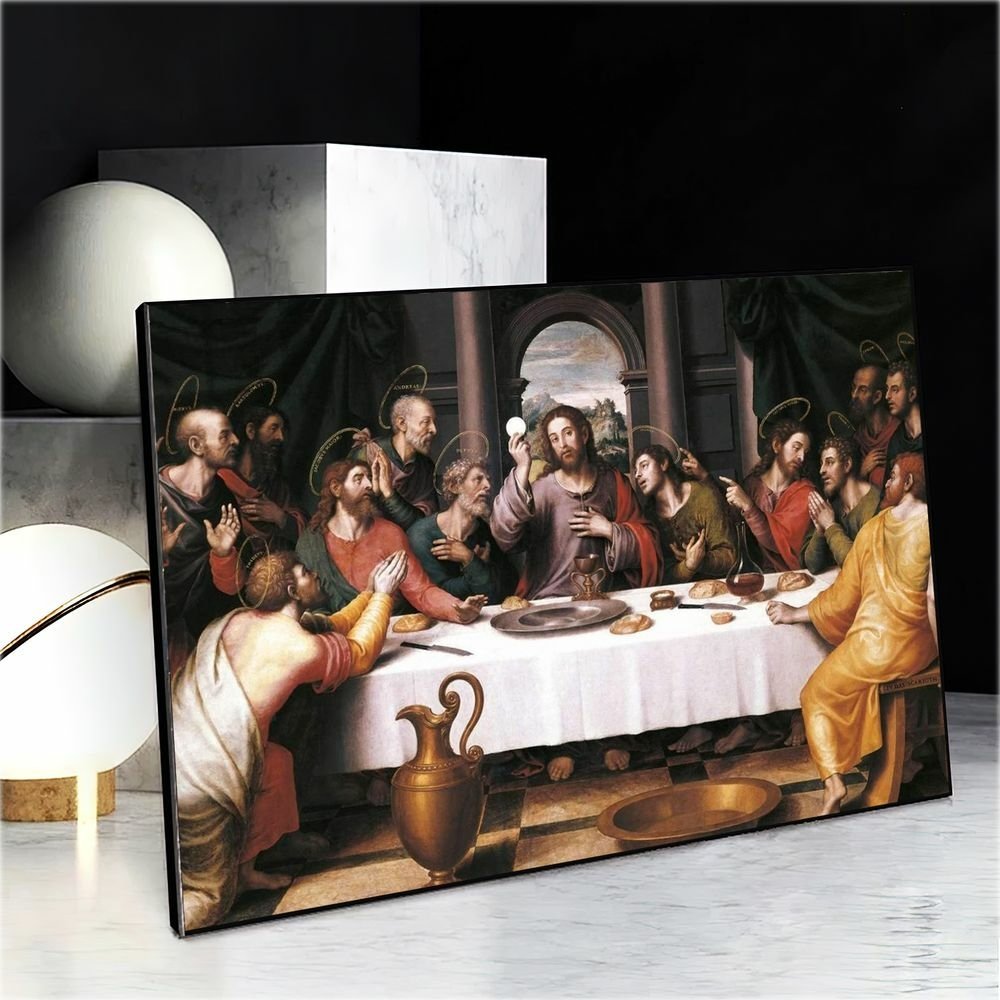 Quadro Decorativo Santa Ceia Jesus e Seus Discípulos:120x80 Cm/dourada - 3