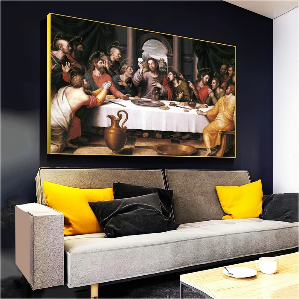 Quadro Decorativo Santa Ceia Jesus e Seus Discípulos:120x80 Cm/dourada - 5