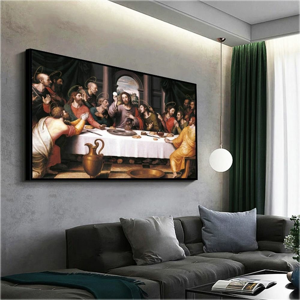 Quadro Decorativo Santa Ceia Jesus e Seus Discípulos:120x80 Cm/dourada - 4