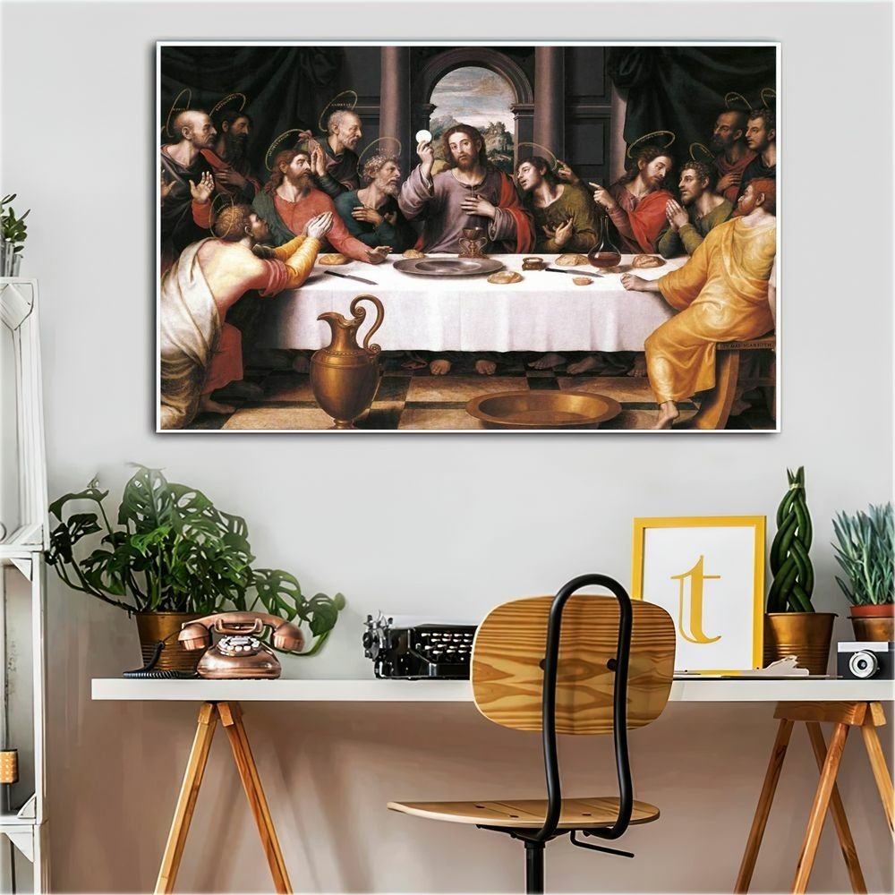 Quadro Decorativo Santa Ceia Jesus e Seus Discípulos:120x80 Cm/dourada - 8