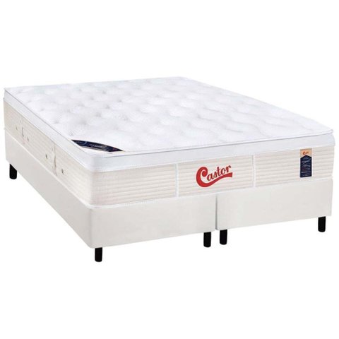 Cama Box Queen: Colchão Molas Castor Pocket Gold Star Vitagel + Base CRC Courano White(158x198)
