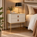 Ver imagem 1 de Mesa Unic 60cm Cabeceira de Cama Quarto Solteiro Base Ferro:Off White/Dourado