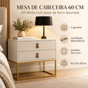 Ver imagem 2 de Mesa Unic 60cm Cabeceira de Cama Quarto Solteiro Base Ferro:Off White/Dourado
