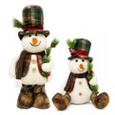 Ver imagem 3 de Conjunto Boneco de Neve Decorativo Natalino Retrátil Pelúcia 90cm e Sentado 37cm Cartola Xadrez - Ma