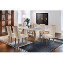 Ver imagem 1 de Conjunto: Mesa de Cozinha Jade Tampo Madeirado c/ Vidro Canto Curvo 180x90cm e 6 Cadeiras Lunara