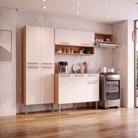 Cozinha Compacta Yara 9 Portas 1 Gaveta com Paneleiro Suspenso Mobilihouse