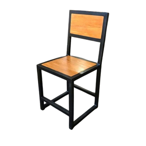 Cadeira com Encosto Aço Ferro Mdf Robusta Cor Cinza Mdf Branco Estilo Industrial Cd-01