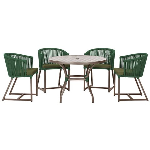Mesa com 4 Cadeiras de Jantar Roma 100cm e Noronha em Aluminío Marrom Corda Nautica Estofado 13 Tram