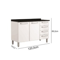 Armário Balcão Triplo Bertolini Evidence Aço 2 portas 4 gavetas com tampo - Branco - 2