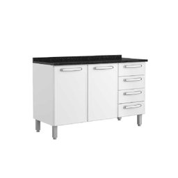 Armário Balcão Triplo Bertolini Evidence Aço 2 portas 4 gavetas com tampo - Branco - 1