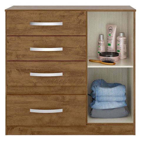 Cômoda com 4 Gavetas e Sapateira Moval Vênus Castanho Wood/avelã Wood