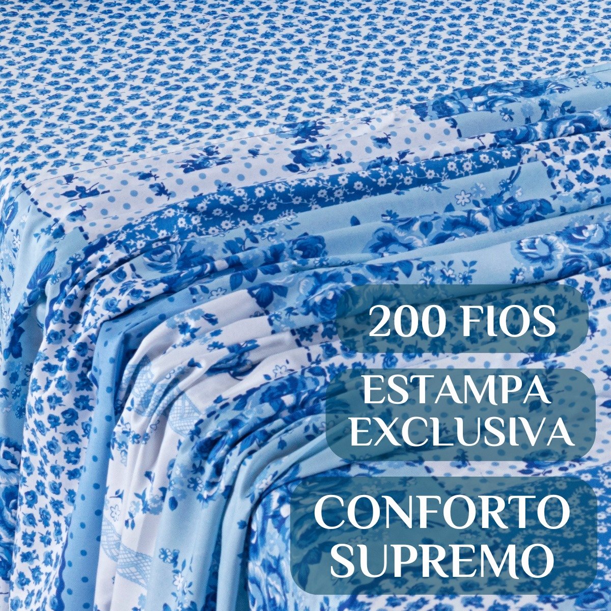 Jogo de Cama Casal King Size Florença 200 Fios Estampado 04 Peças Super Elegante:azul - 2