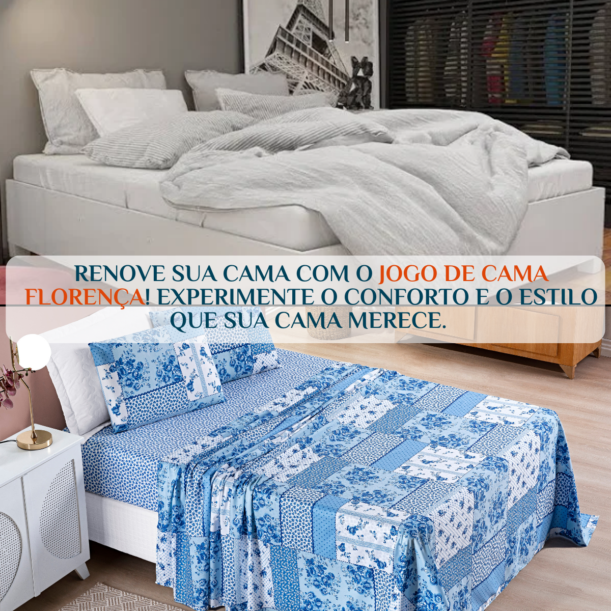 Jogo de Cama Casal King Size Florença 200 Fios Estampado 04 Peças Super Elegante:azul - 3