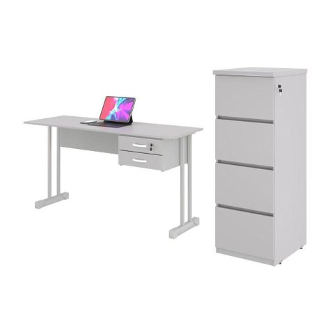 Conjunto de Escrivaninha e Gaveteiro Larissa 6 Gavetas MDP BP 120cm Cinza Casah
