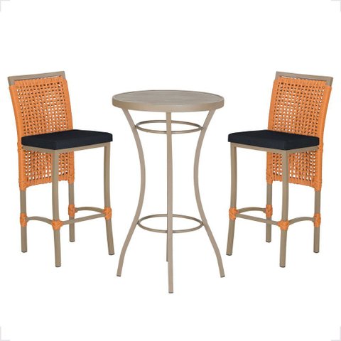 Mesa Bistro e 2 Banquetas Roma Fendi Corda Náutica 12 Trama Original