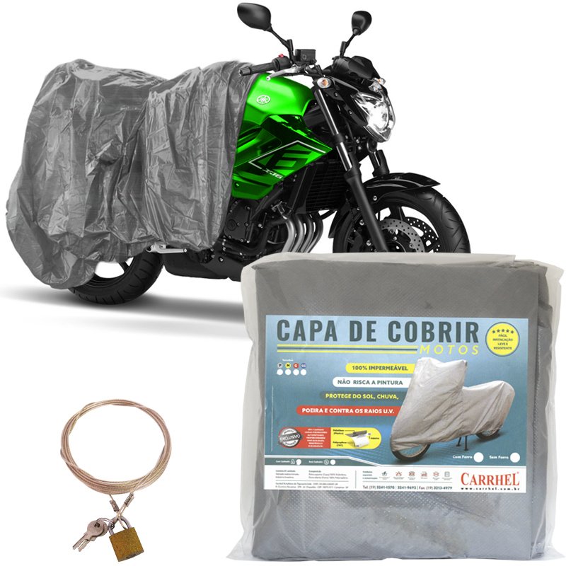 Capa Cobrir Moto Protetora Forrada Impermeável Anti Uv com Cadeado Universal Carrhel - P