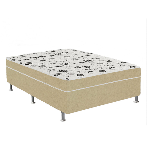 Cama Box Casal Suede Bege + Colchão Casal Suede Bege Orto Molas Bonnel 138x188x55