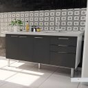 Ver imagem 1 de Gabinete Cozinha Armário 3 Gavetas 2 Portas Multiuso 144cm: Grafite