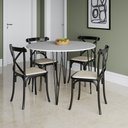 Ver imagem 1 de Mesa Jantar Redonda Branca Elen 110cm Hairpin com 4 Cadeiras Katrina Preta