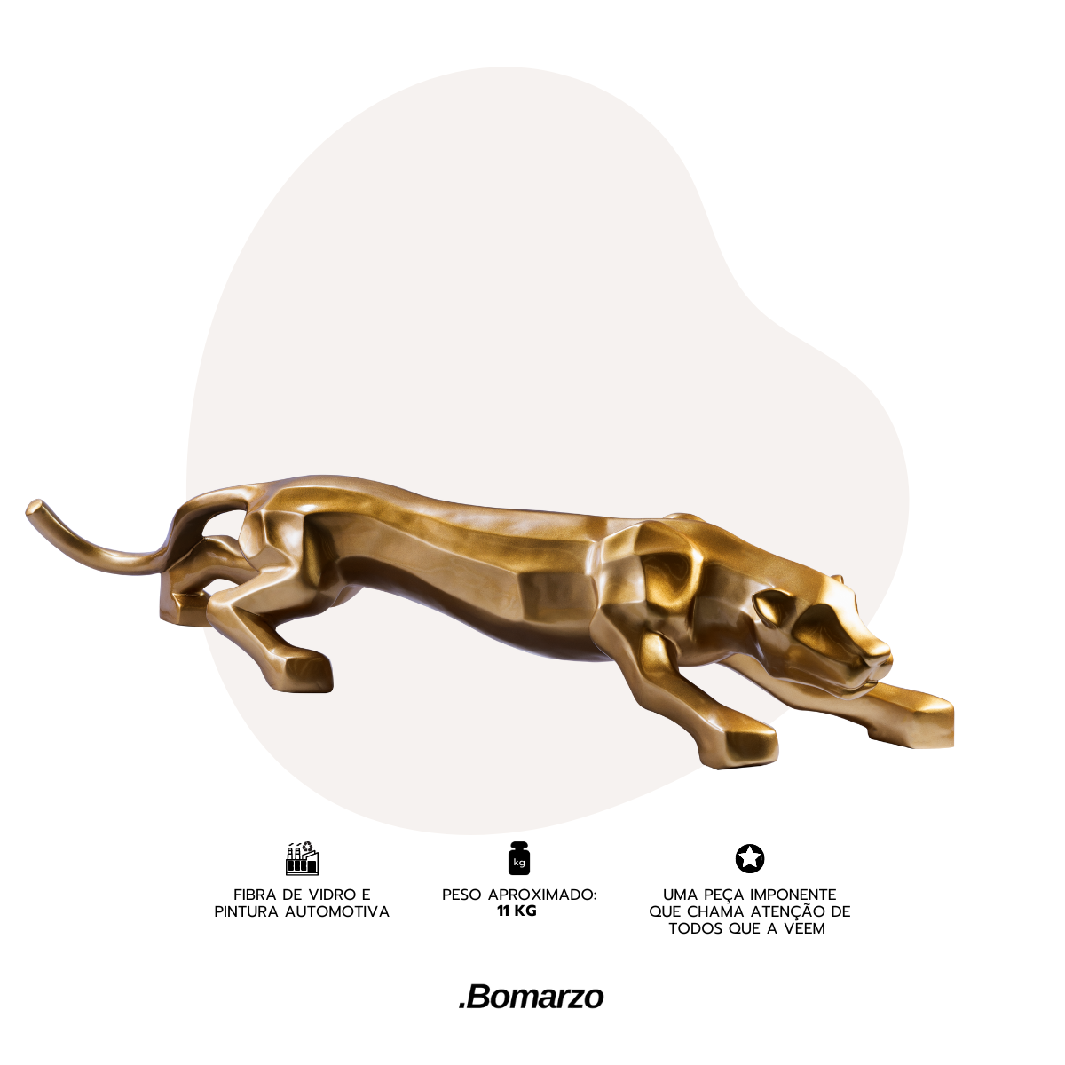 Escultura Estátua Decorativa Pantera Ataque Gigante 55cm:dourado - 4