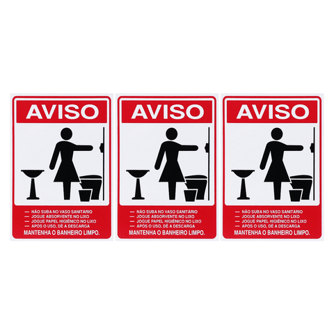 Combo 3 Placas De Sinalização Aviso Mantenha O Banheiro Limpo Feminino 15x20 Acesso - S-231 F9e